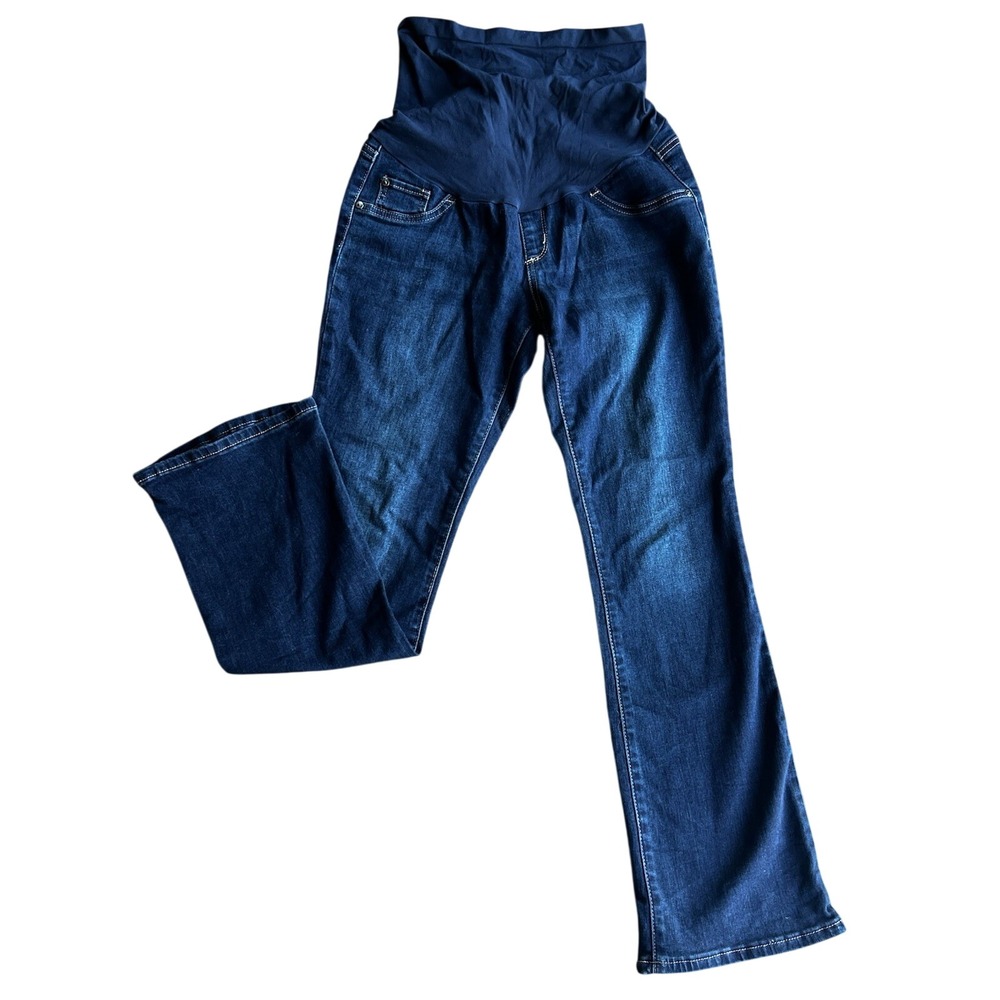 Indigo Blue Maternity Jeans PM Petite Medium Dark Wash‎ Full Panel Bootcut Denim